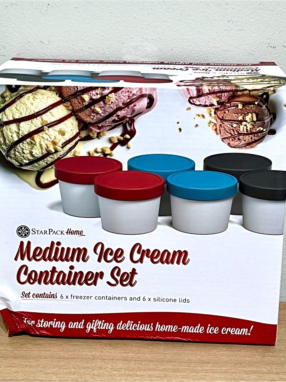 Medium Ice Cream Container Set with Red, Blue and Black Lids